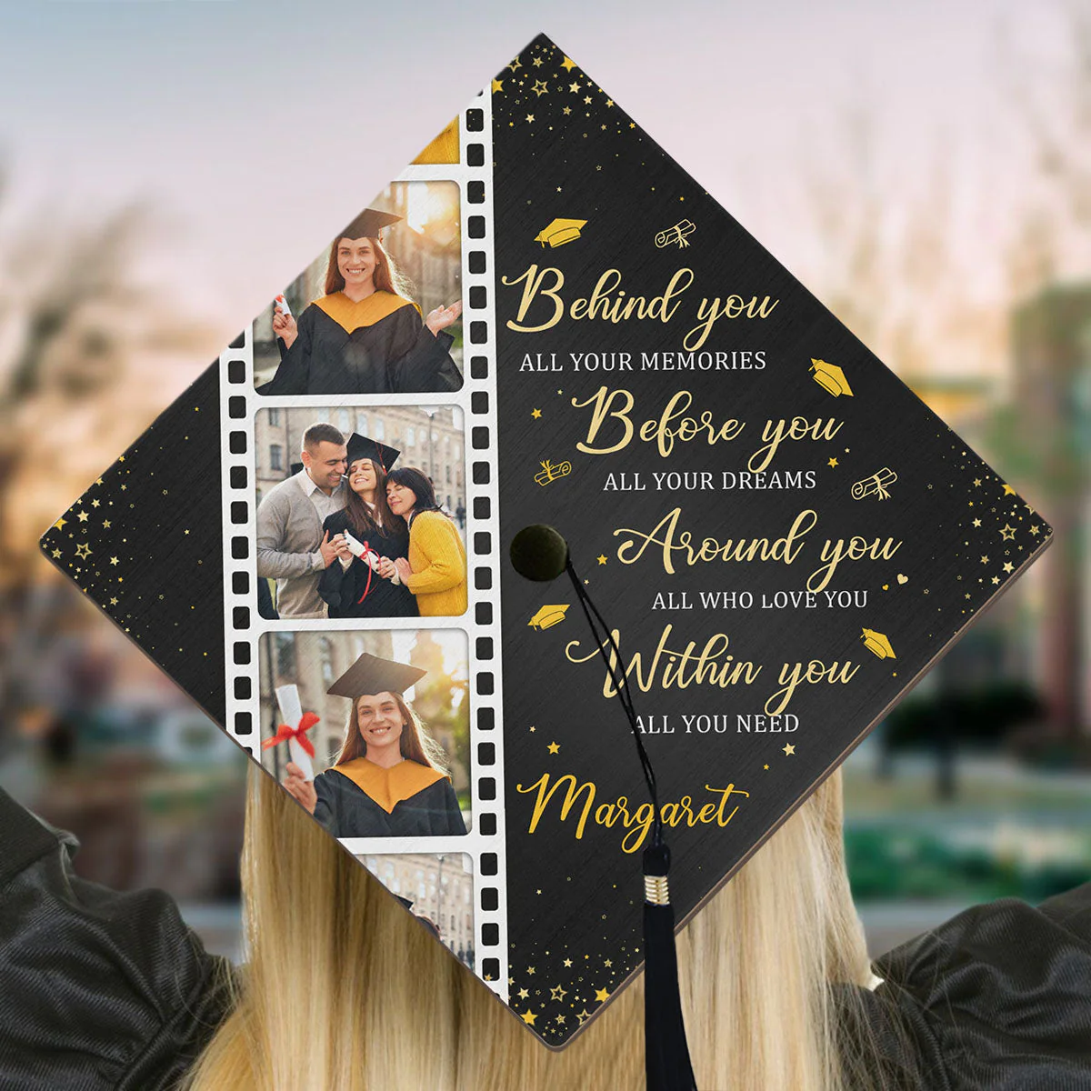 Behind You All Your Memories - Personalized Photo Graduation Cap Topper - Image 10