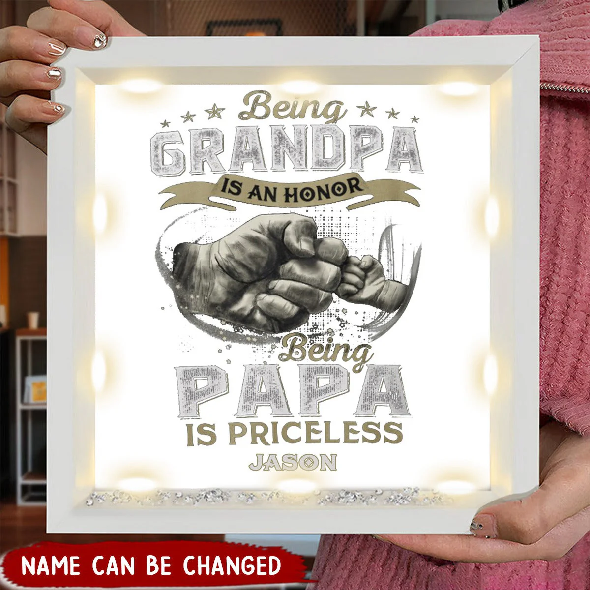 Personalized BEING PAPA Light Shadow Box - Father's Day Gift - Image 2