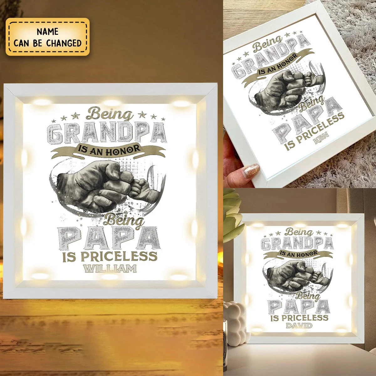 Personalized BEING PAPA Light Shadow Box - Father's Day Gift - Image 7