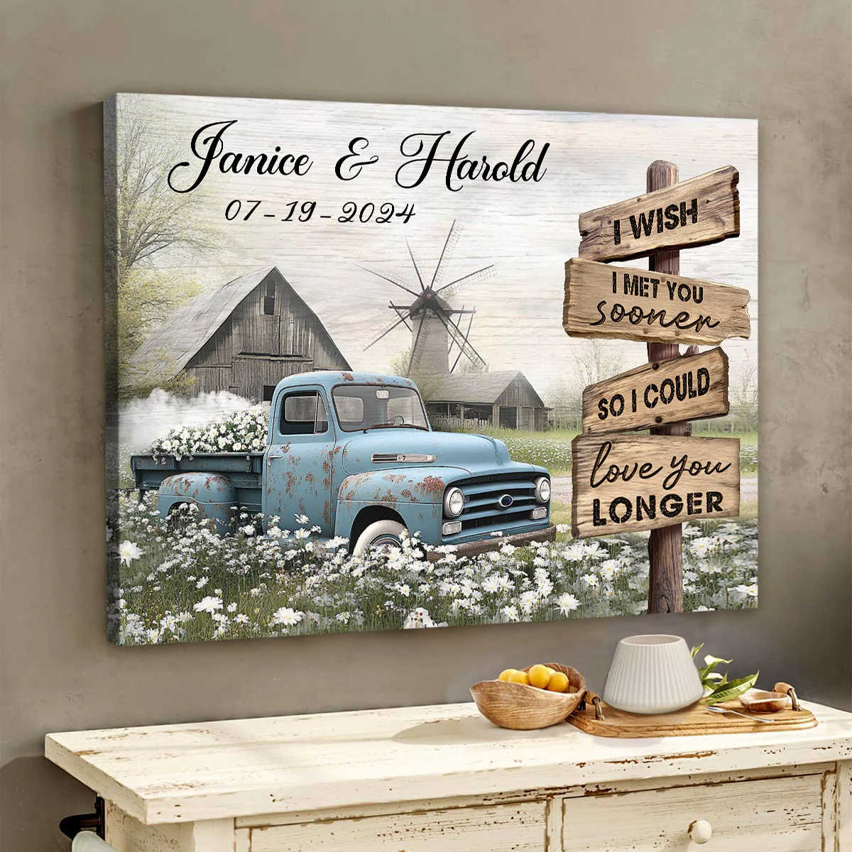 Best Couple Anniversary Gifts Personalized Farmhouse Old Truck Canvas/Poster - Image 2