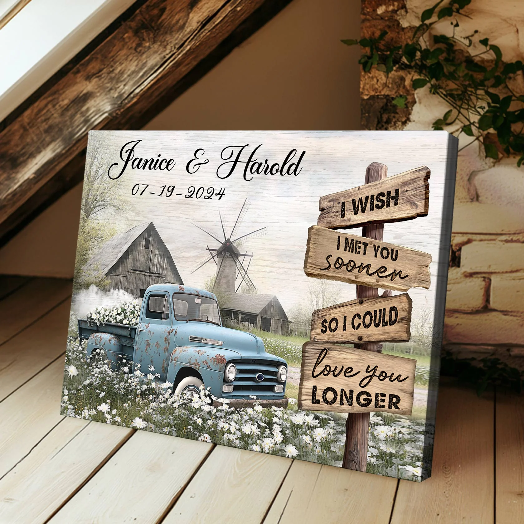 Best Couple Anniversary Gifts Personalized Farmhouse Old Truck Canvas/Poster - Image 3