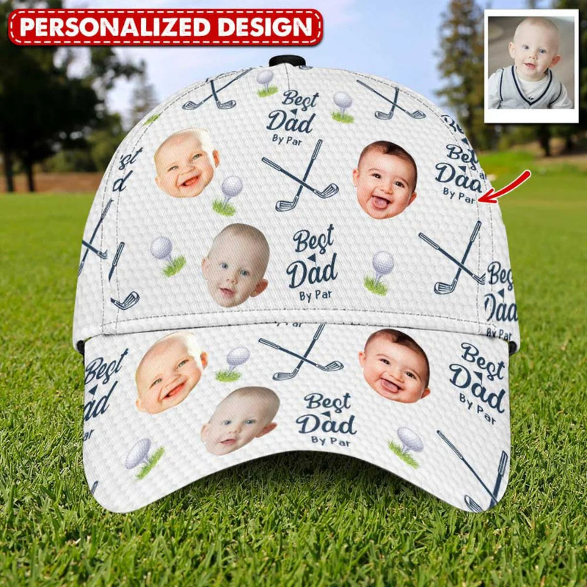 Best Dad By Par Upload Photo Personalized Cap - Image 3