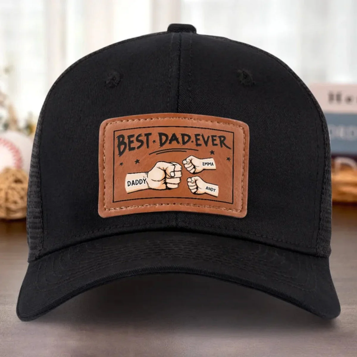Best Dad Ever - Family Personalized Custom Leather Patch Hat - Gift For Father Grandpa - Image 3