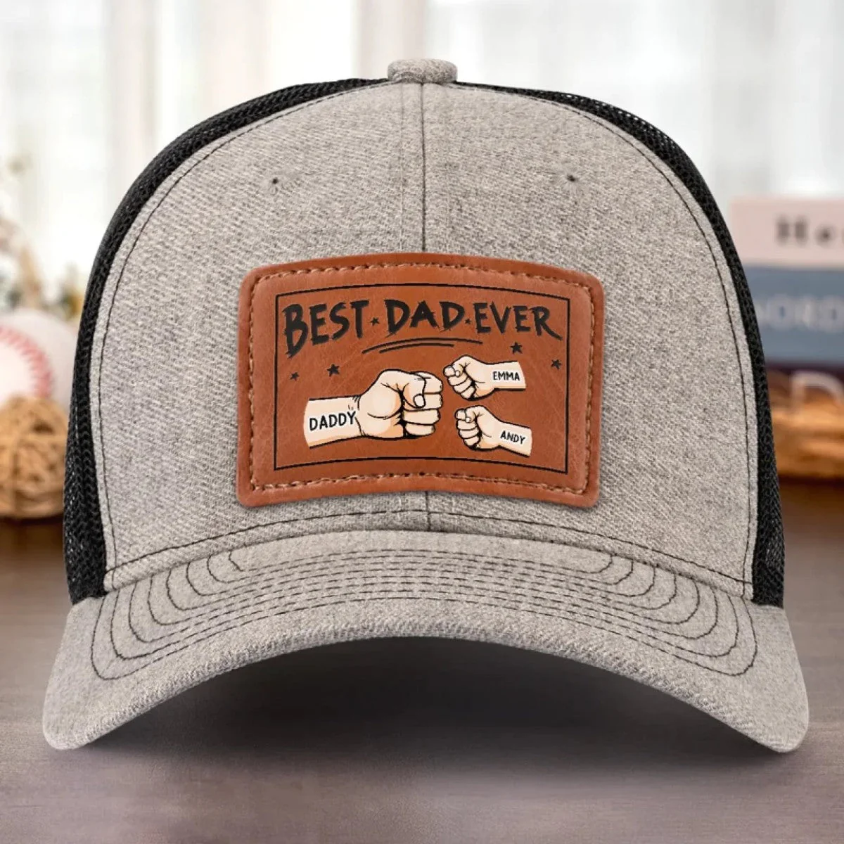 Best Dad Ever - Family Personalized Custom Leather Patch Hat - Gift For Father Grandpa - Image 4