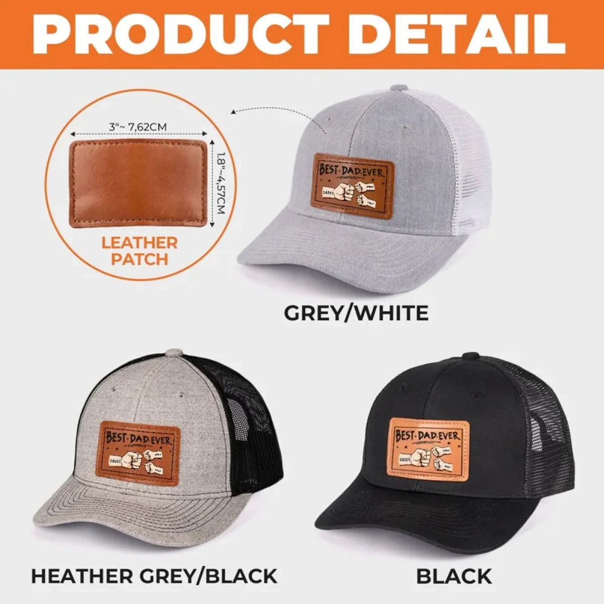 Best Dad Ever - Family Personalized Custom Leather Patch Hat - Gift For Father Grandpa - Image 5