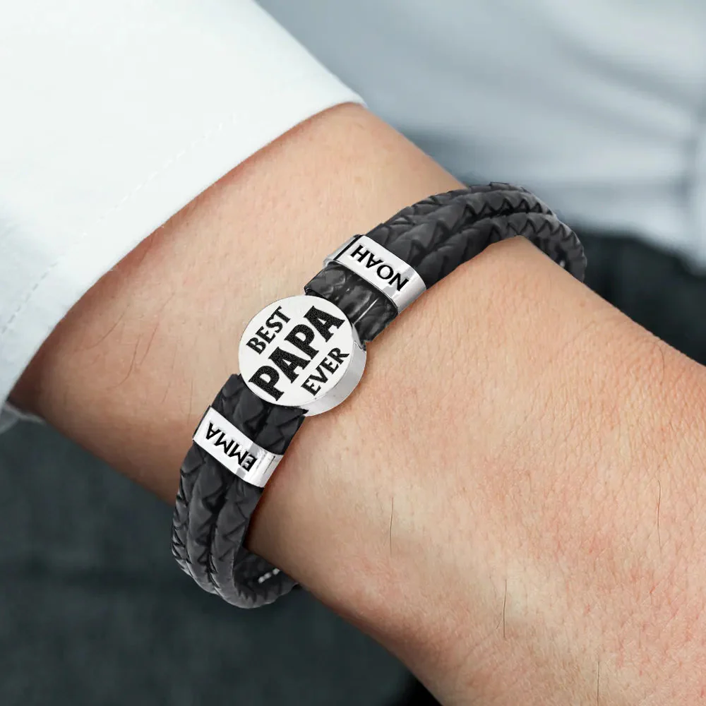 Best Dad Ever - Personalized Leather Braided Bracelet Gift For Dad, Mom - Image 2
