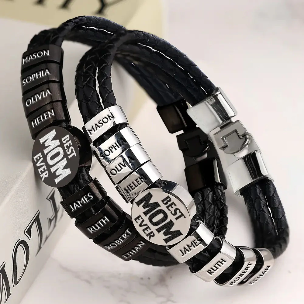 Best Dad Ever - Personalized Leather Braided Bracelet Gift For Dad, Mom - Image 3