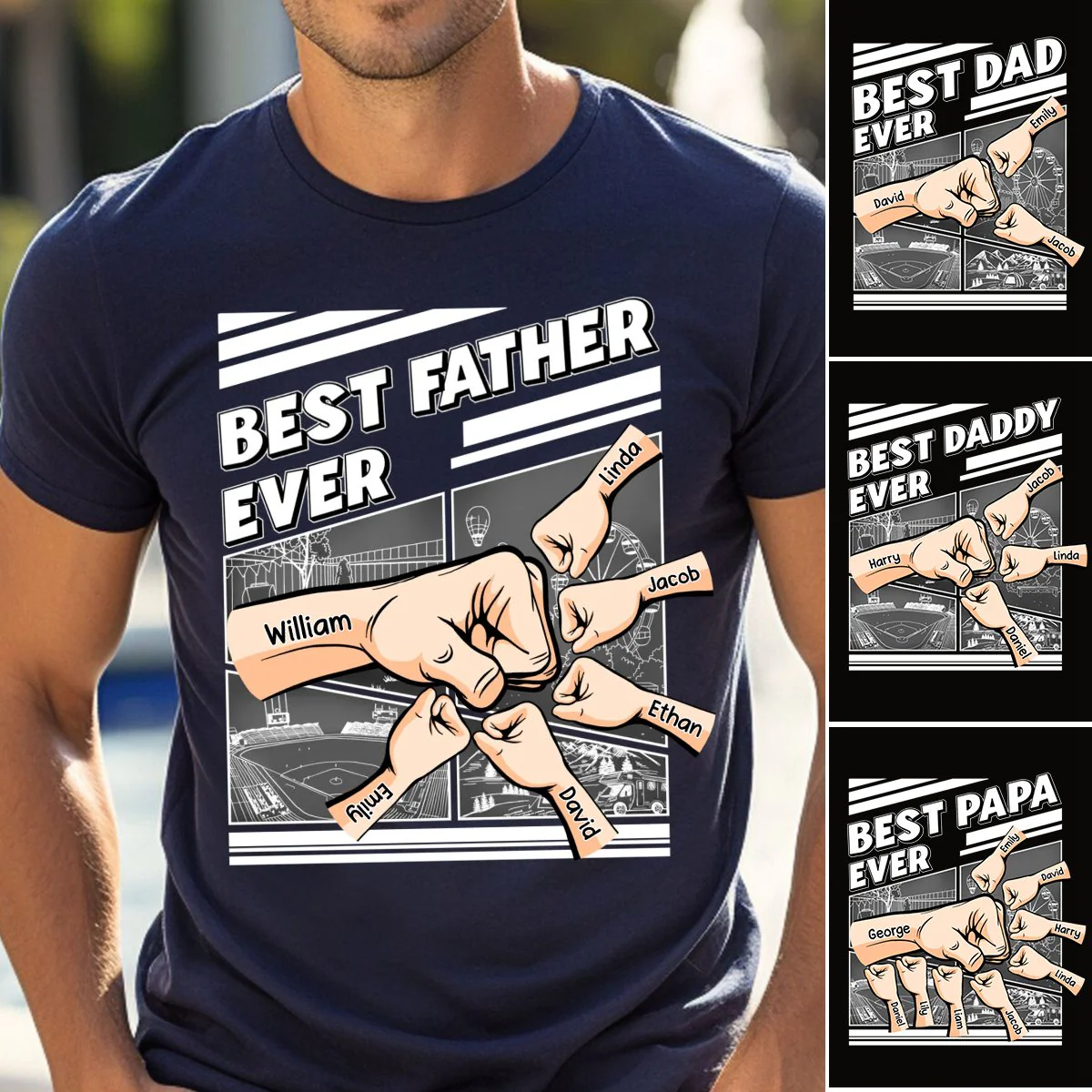 Best Dad Grandpa Hand Punch - Family Personalized Pure Cotton T-Shirt Father's Day Gift - Image 3