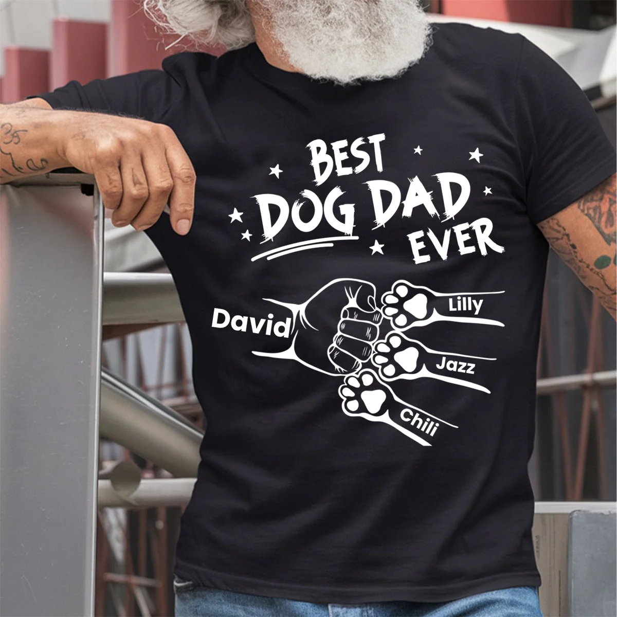 Best Dog Dad Ever Hand Punch - Personalized Father T-shirt - Image 3