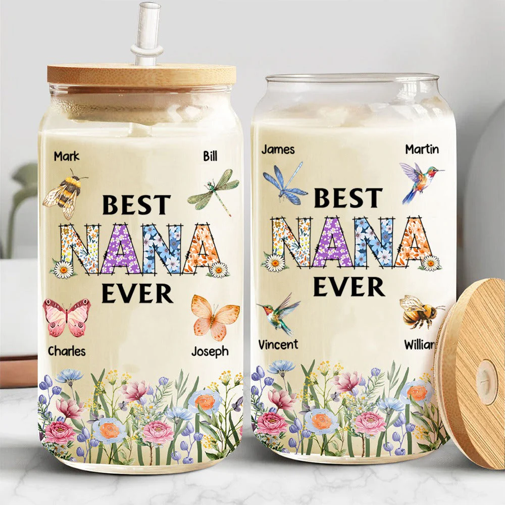 Best Mom Nana Ever - Gift For Mothers, Grandmas - Personalized Clear Glass Can - Image 3