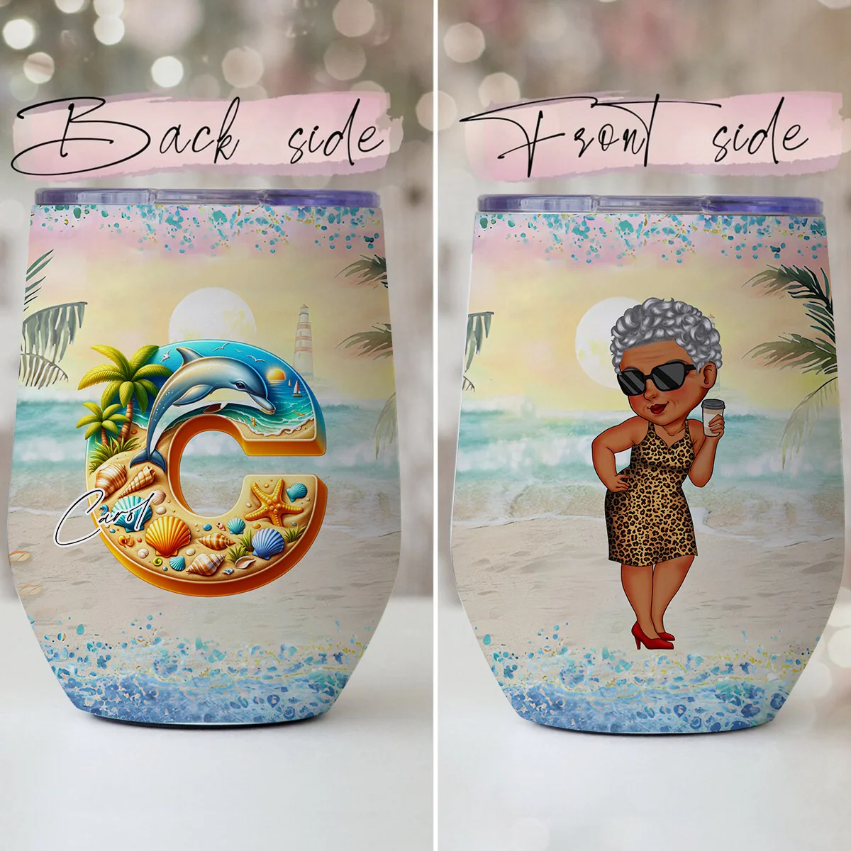 Best Summer Beach Vacation Monogram - Personalized Wine Tumble - Image 10