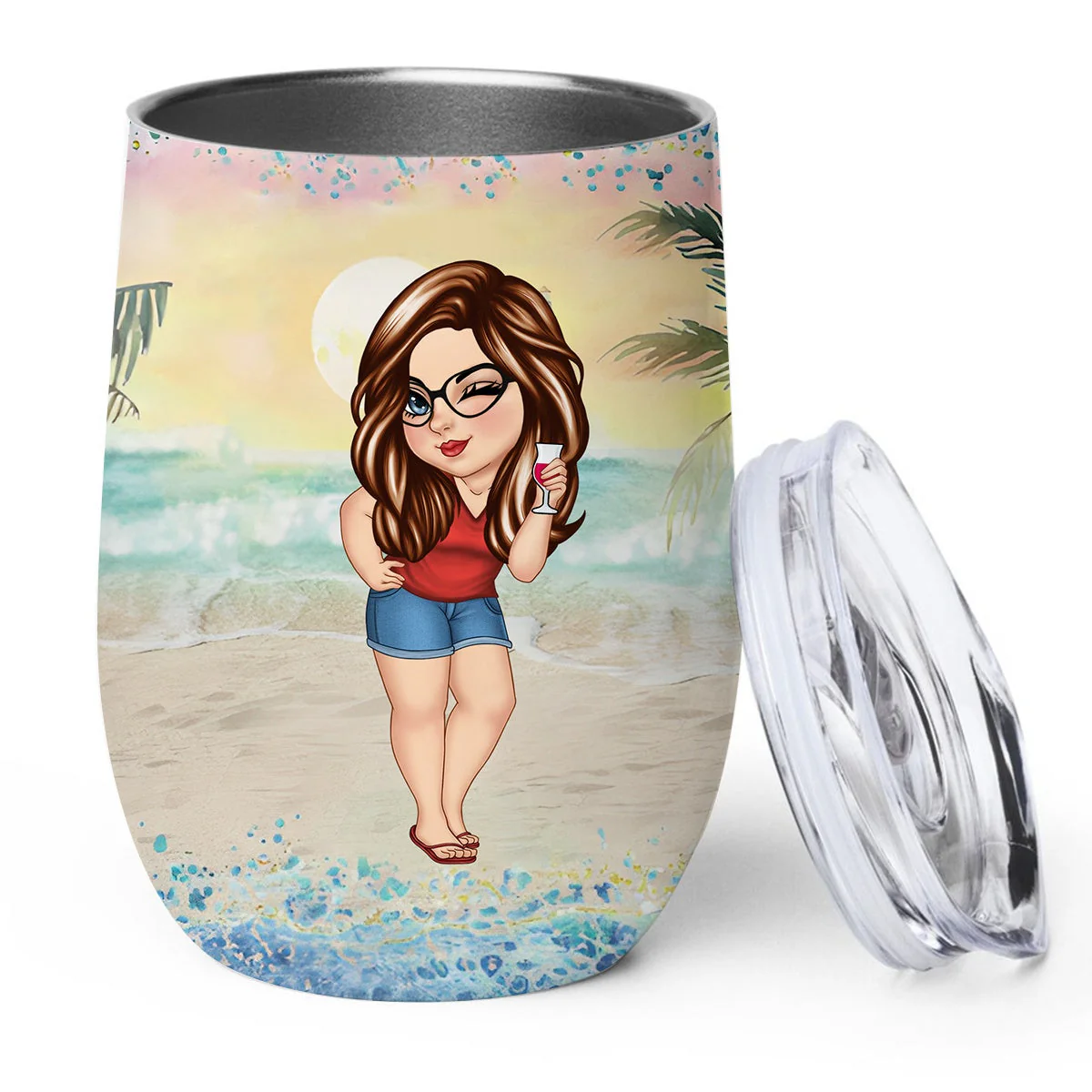 Best Summer Beach Vacation Monogram - Personalized Wine Tumble - Image 11