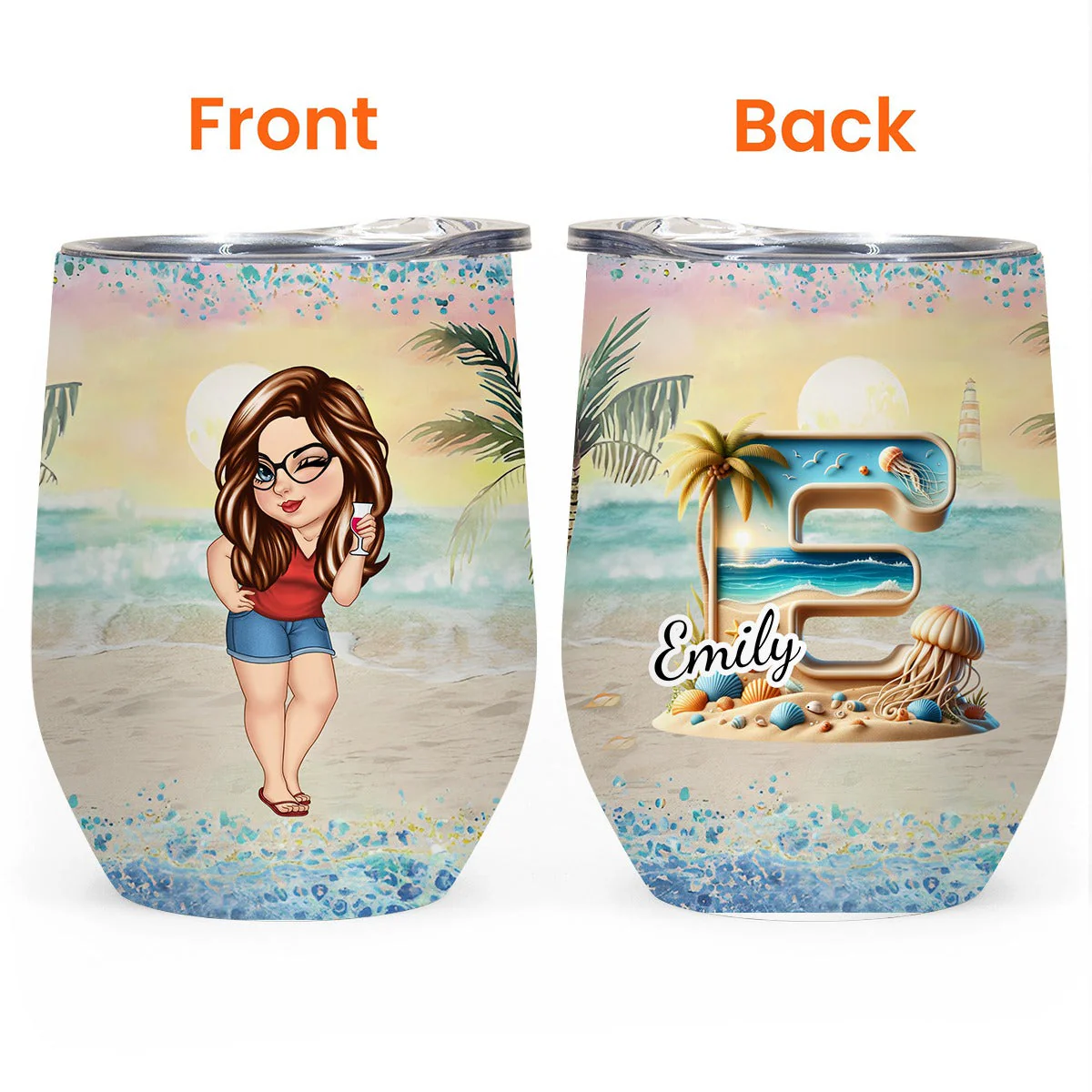Best Summer Beach Vacation Monogram - Personalized Wine Tumble - Image 12