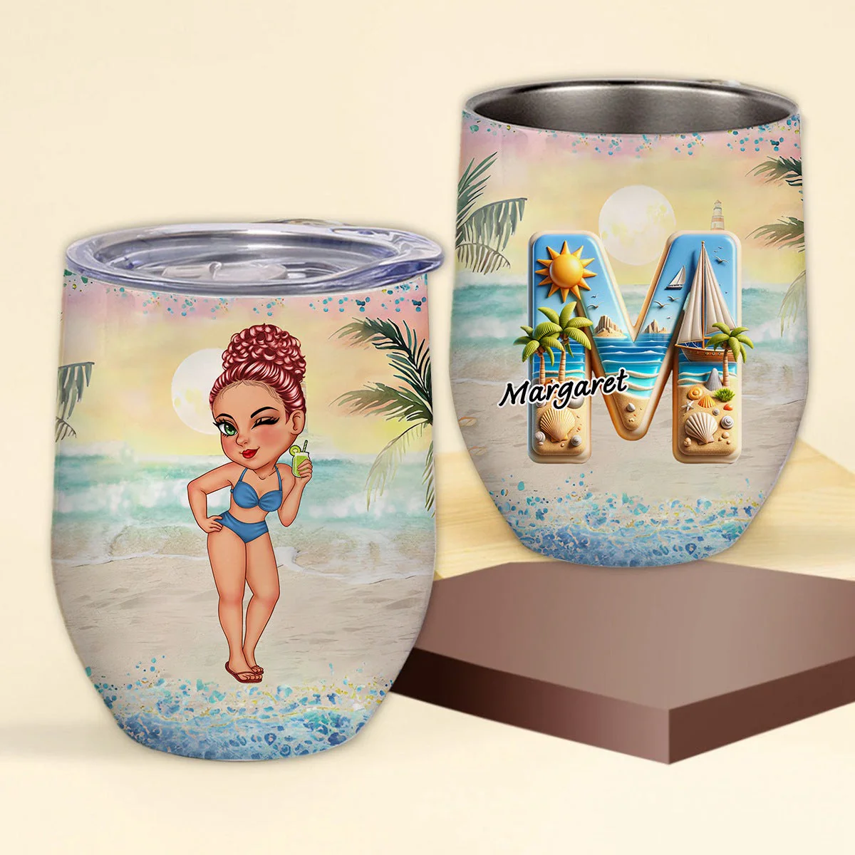 Best Summer Beach Vacation Monogram - Personalized Wine Tumble - Image 14
