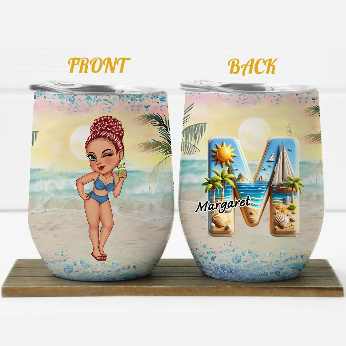 Best Summer Beach Vacation Monogram - Personalized Wine Tumble - Image 15