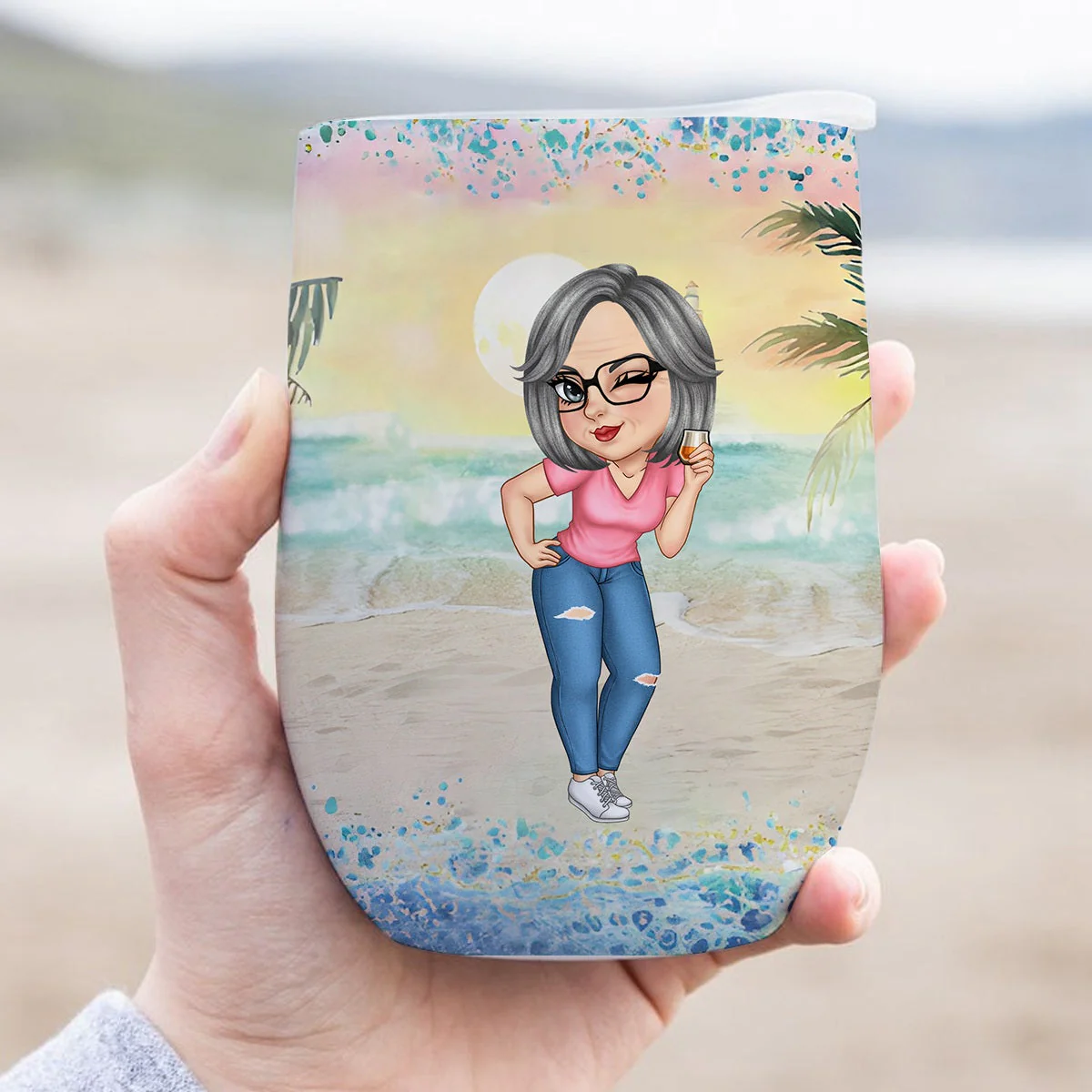 Best Summer Beach Vacation Monogram - Personalized Wine Tumble - Image 17