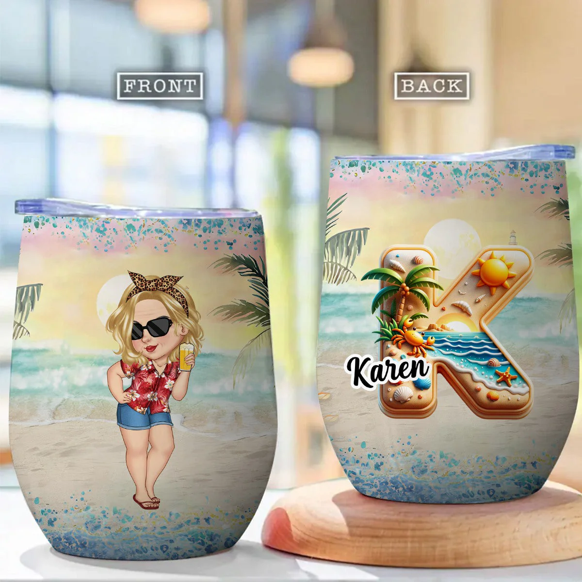 Best Summer Beach Vacation Monogram - Personalized Wine Tumble - Image 2