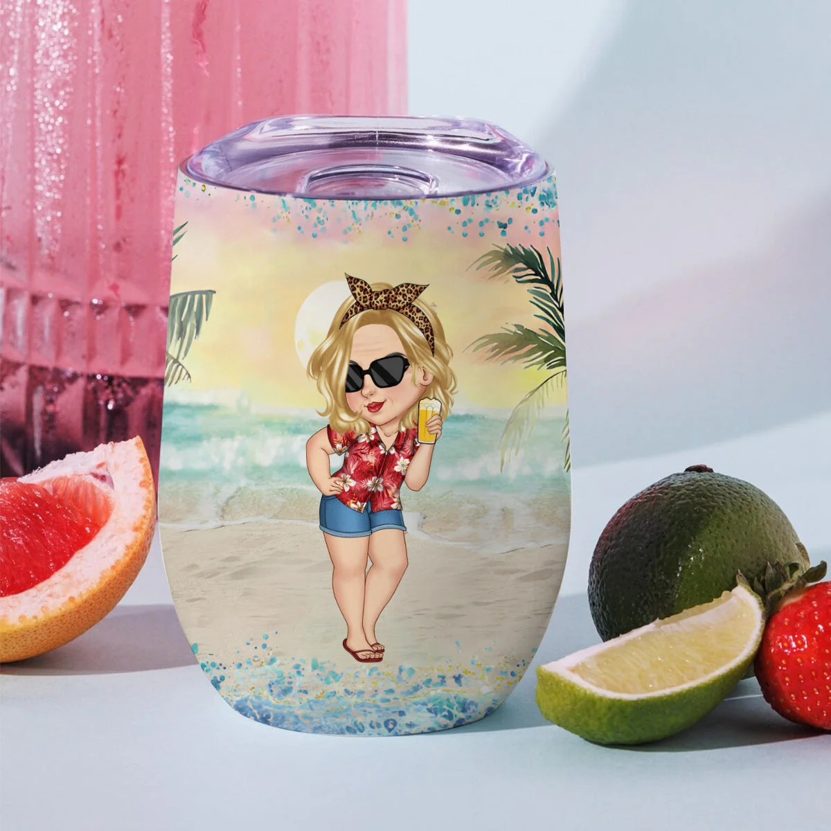 Best Summer Beach Vacation Monogram - Personalized Wine Tumble - Image 8