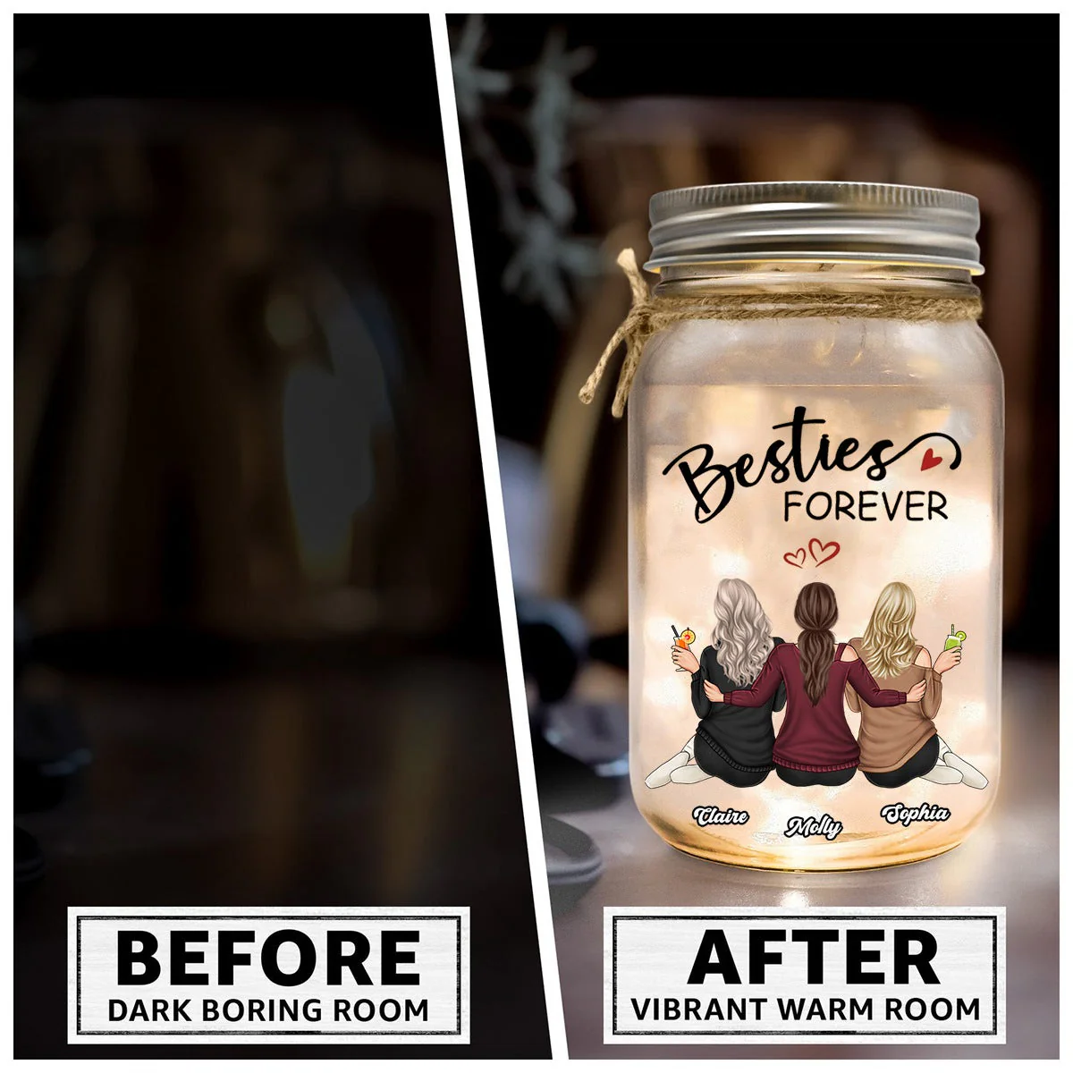 Besties Forever Because Of You I Laugh A Little Harder - Personalized Mason Jar Light - Image 4