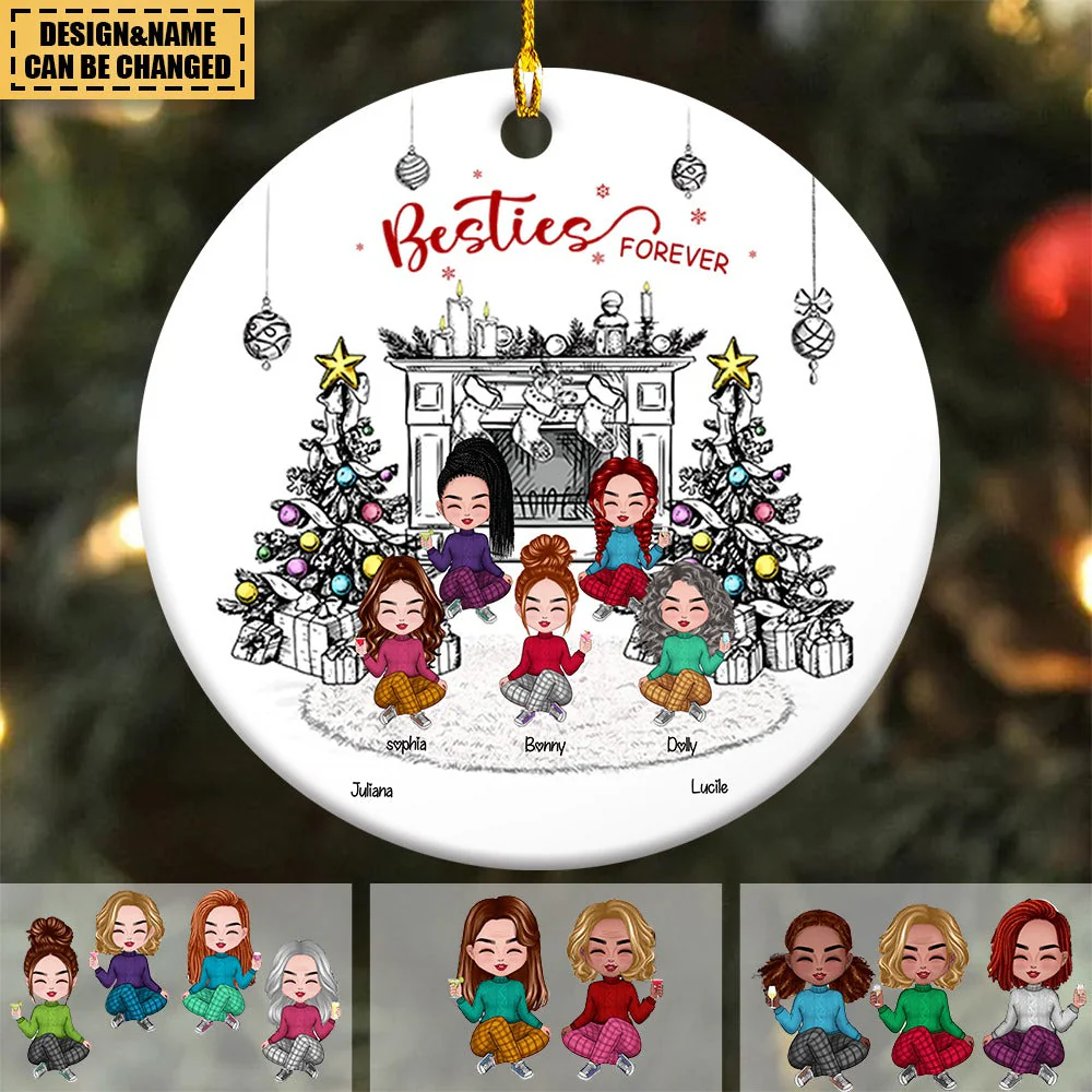 Besties Forever Bestie Personalized Round Ornament, Christmas Gift for Besties - Image 2