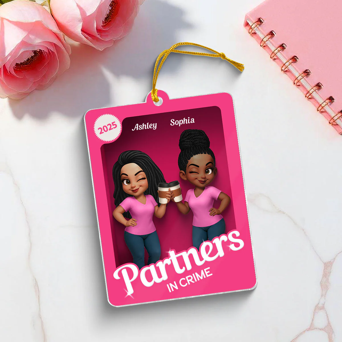 Besties Sisters Pink Toy Box Personalized Acrylic Ornament, Gift for Besties, Best Friends - Image 3