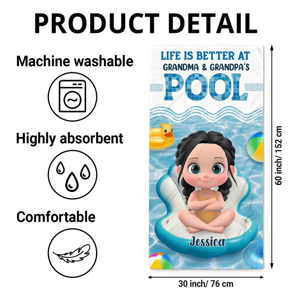 Better At Grandma Pool - Personalized Beach Towel - Image 4