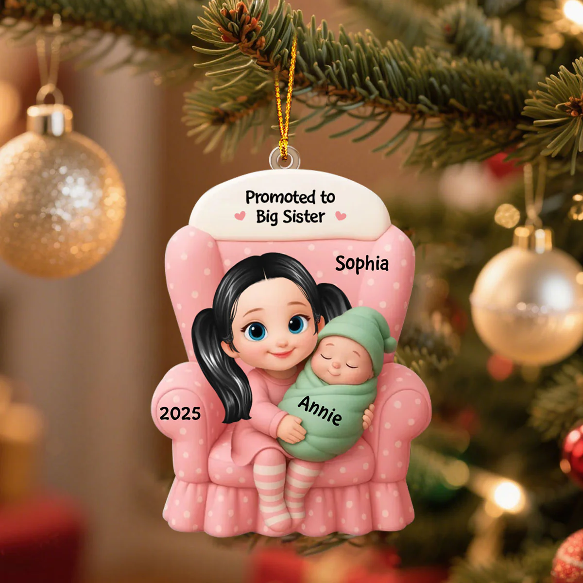 Big Brother, Big Sister And Baby Personalized Christmas Ornament, Baby Announcement Gift - Image 3
