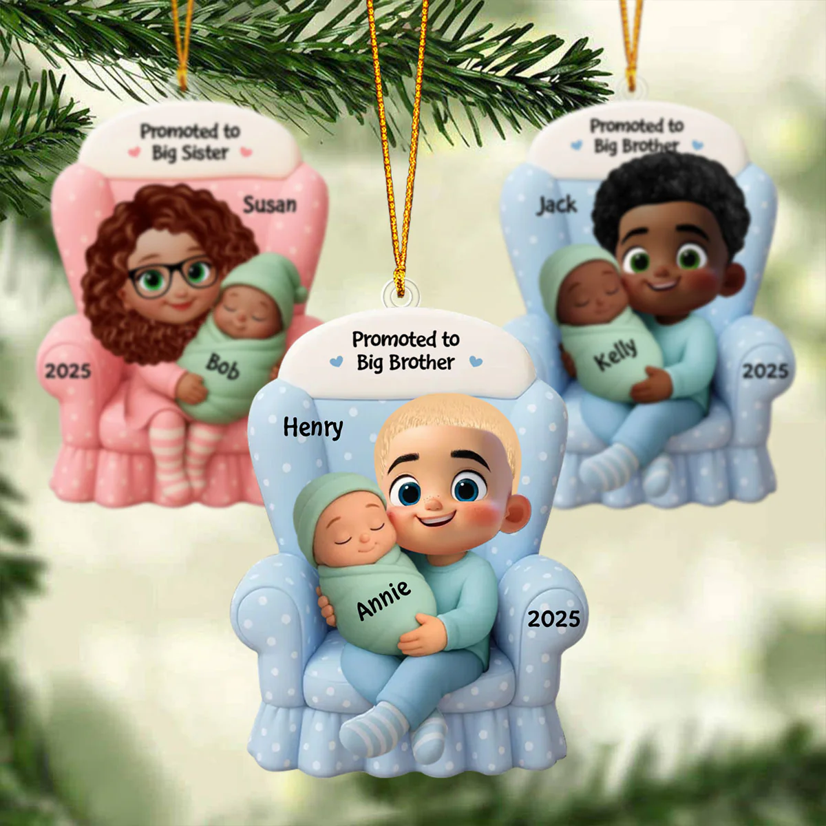 Big Brother, Big Sister And Baby Personalized Christmas Ornament, Baby Announcement Gift - Image 4