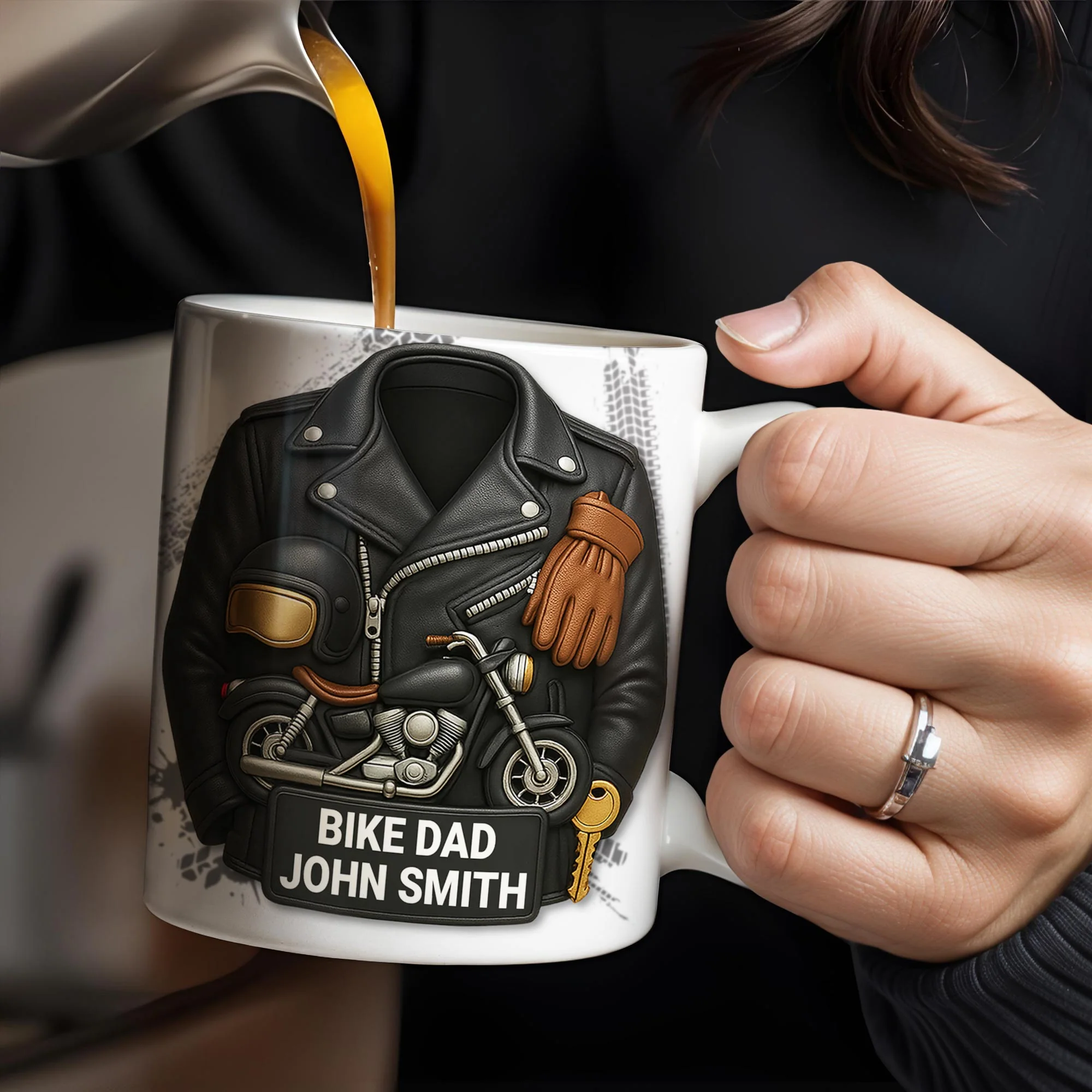 Bike Dad, Motorcycle and Leather Jacket, Personalized Coffee Mug, Gift For Dads and Bikers - Image 4