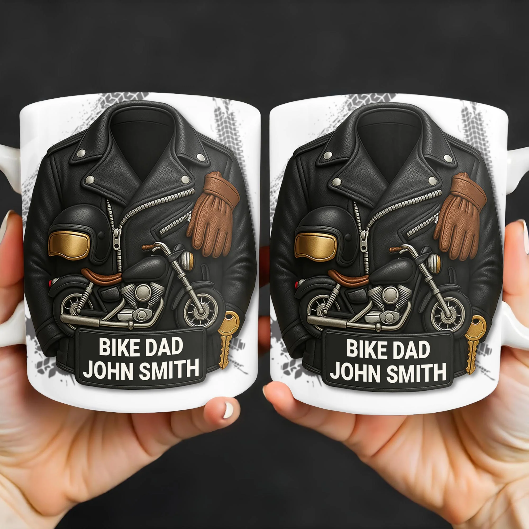 Bike Dad, Motorcycle and Leather Jacket, Personalized Coffee Mug, Gift For Dads and Bikers - Image 7