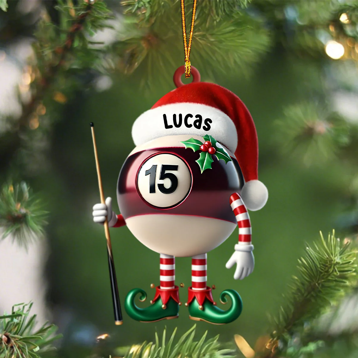 Billiard Santa Ball Christmas Ornament, Personalized Ornament - Image 2