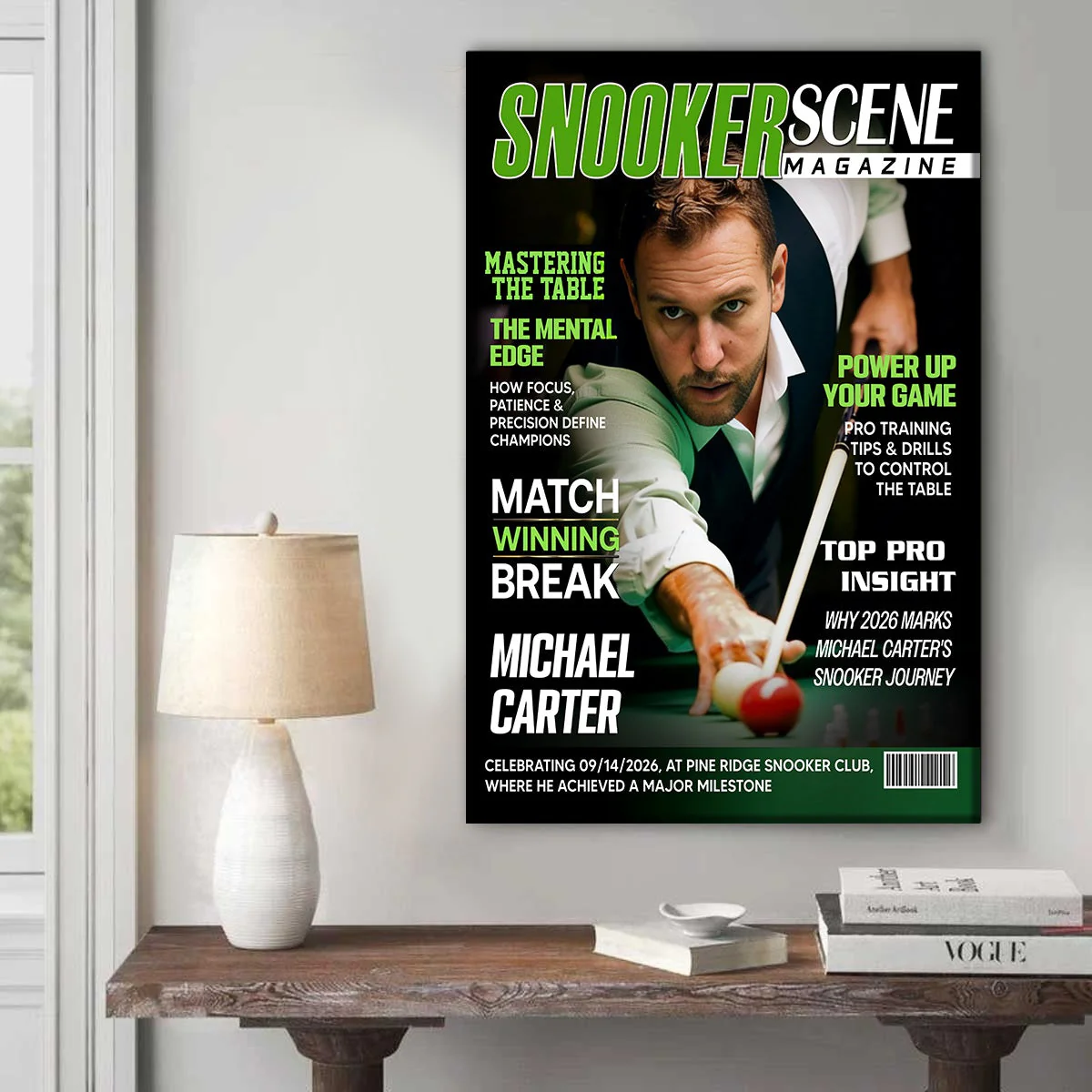 Billiards Lover Magazine Cover Canvas, Personalized Snooker Player Photo, Custom Snooker Achievement Gift, Billiards Lover Gift - Image 2