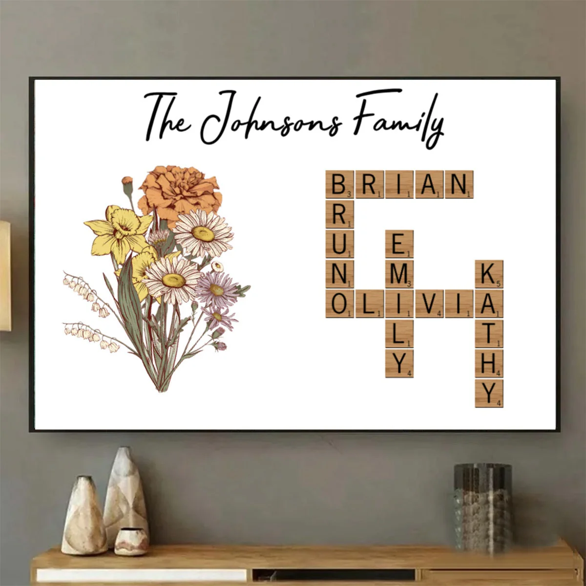 Birth Flower Family Crossword Puzzle Art Personalized Poster - Image 4