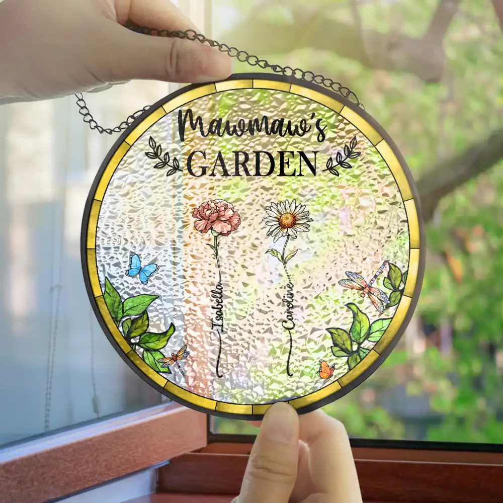 Birth Flower Grandma's Garden - Personalized Stained Glass Window Hanging Suncatcher - Image 2