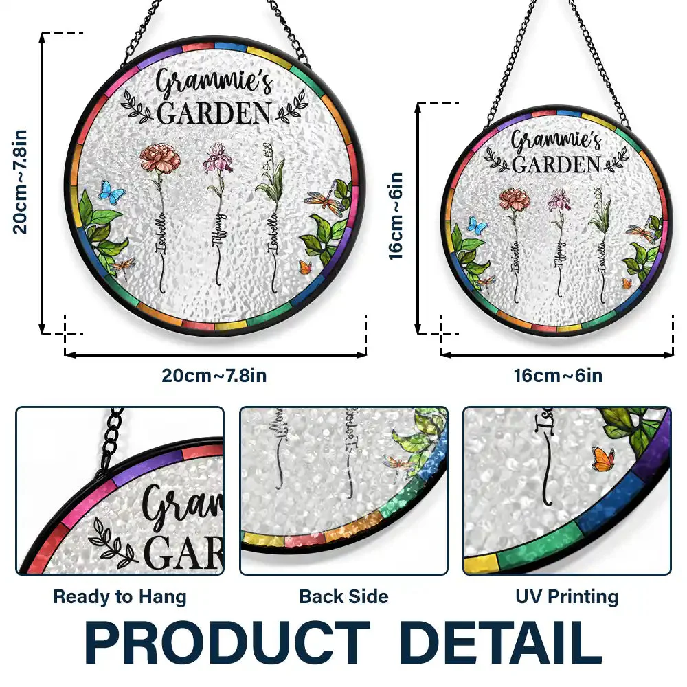 Birth Flower Grandma's Garden - Personalized Stained Glass Window Hanging Suncatcher - Image 5