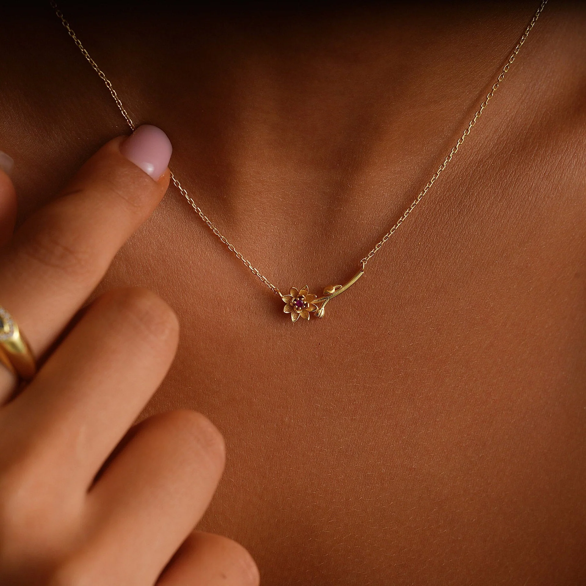 Birth Flower Necklace - Dainty Horizontal Flower Charm - Image 3