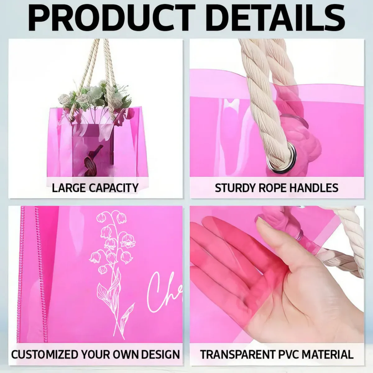 Birth Flower Outline Beach Party Pool Party Gift Personalized Clear Beach Tote Bag - Image 3