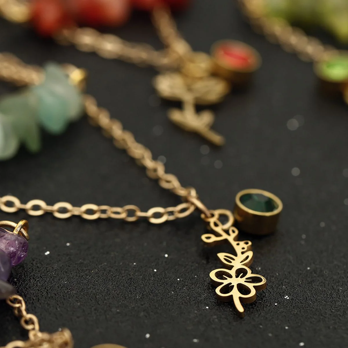 Birthstone Flower Necklaces Dainty Chain Necklace 12 Birth Month Crystal Necklace for Women - Image 2