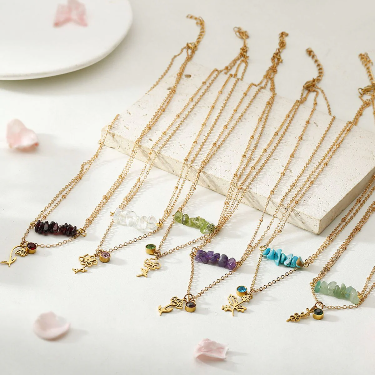 Birthstone Flower Necklaces Dainty Chain Necklace 12 Birth Month Crystal Necklace for Women - Image 4
