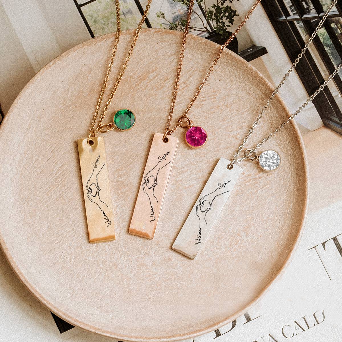 Birthstone Necklace Custom Couple Name - Personalized Birthstone Necklace - Image 6
