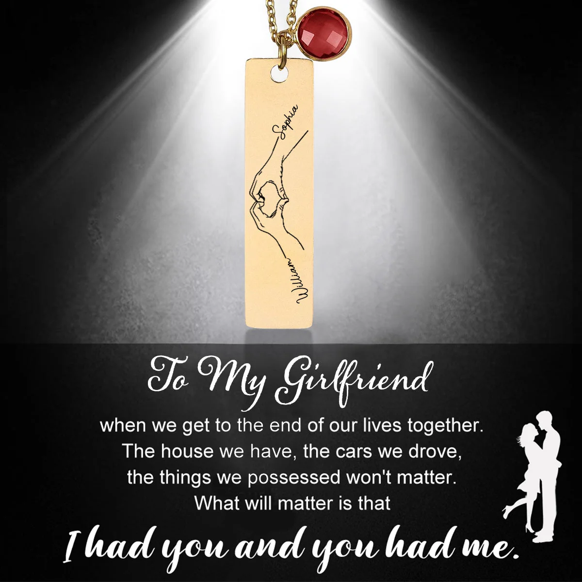 Birthstone Necklace Custom Couple Name - Personalized Birthstone Necklace - Image 8