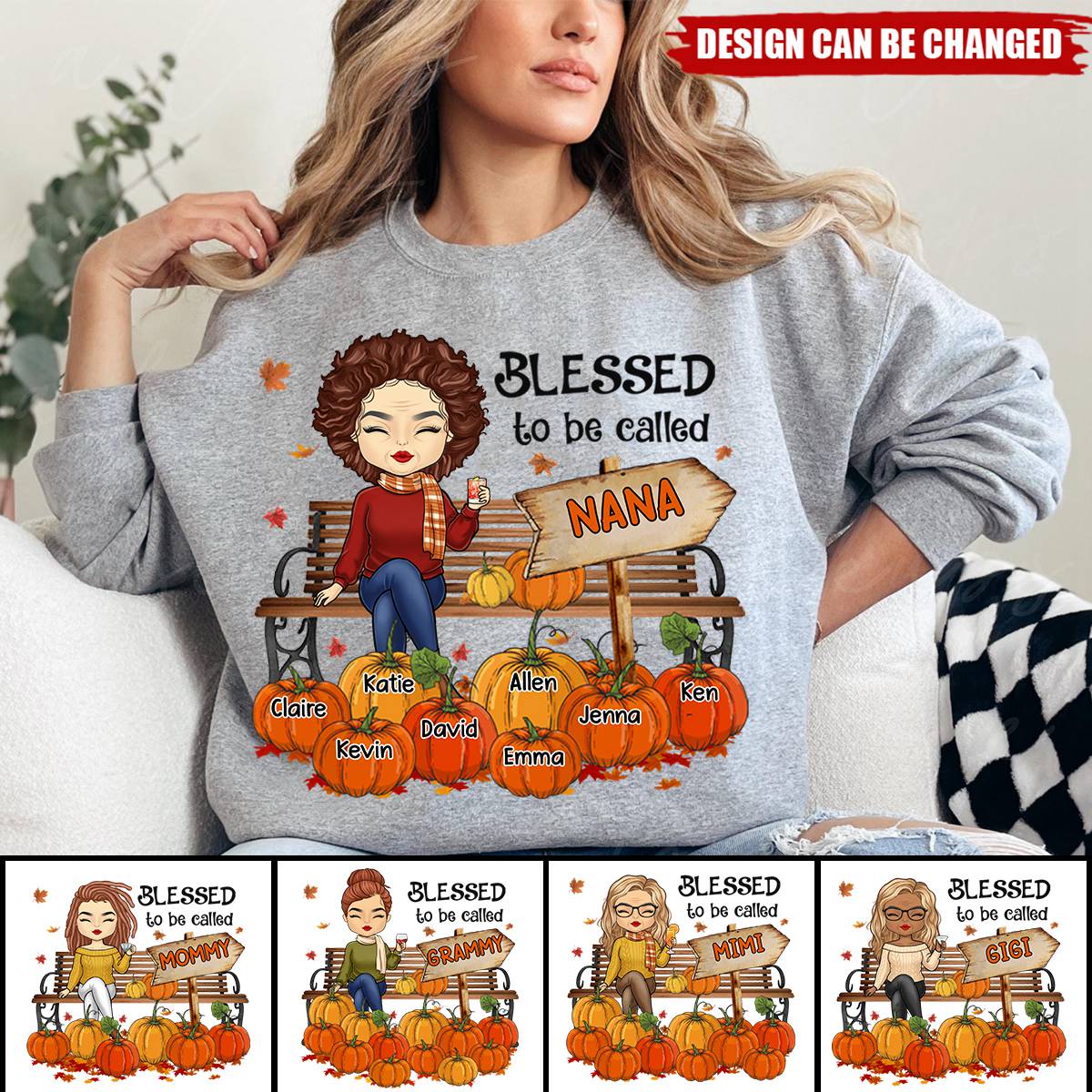 Blessed To Be Called - Family Personalized Pumpkin Sweatshirt - Autumn Gift For Grandma - Image 3
