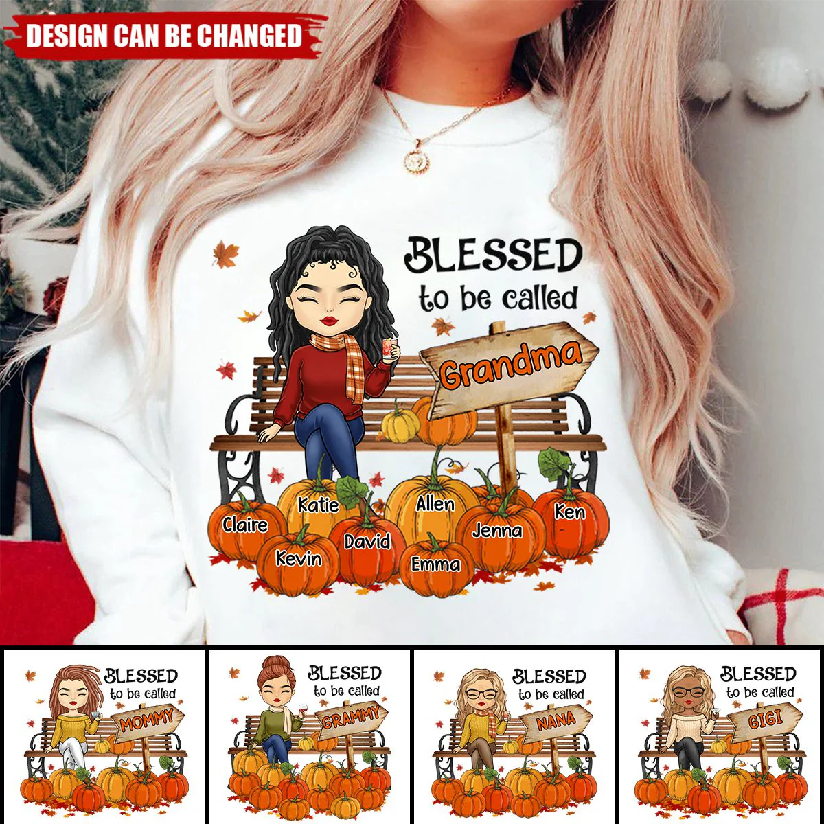Blessed To Be Called - Family Personalized Pumpkin Sweatshirt - Autumn Gift For Grandma - Image 4