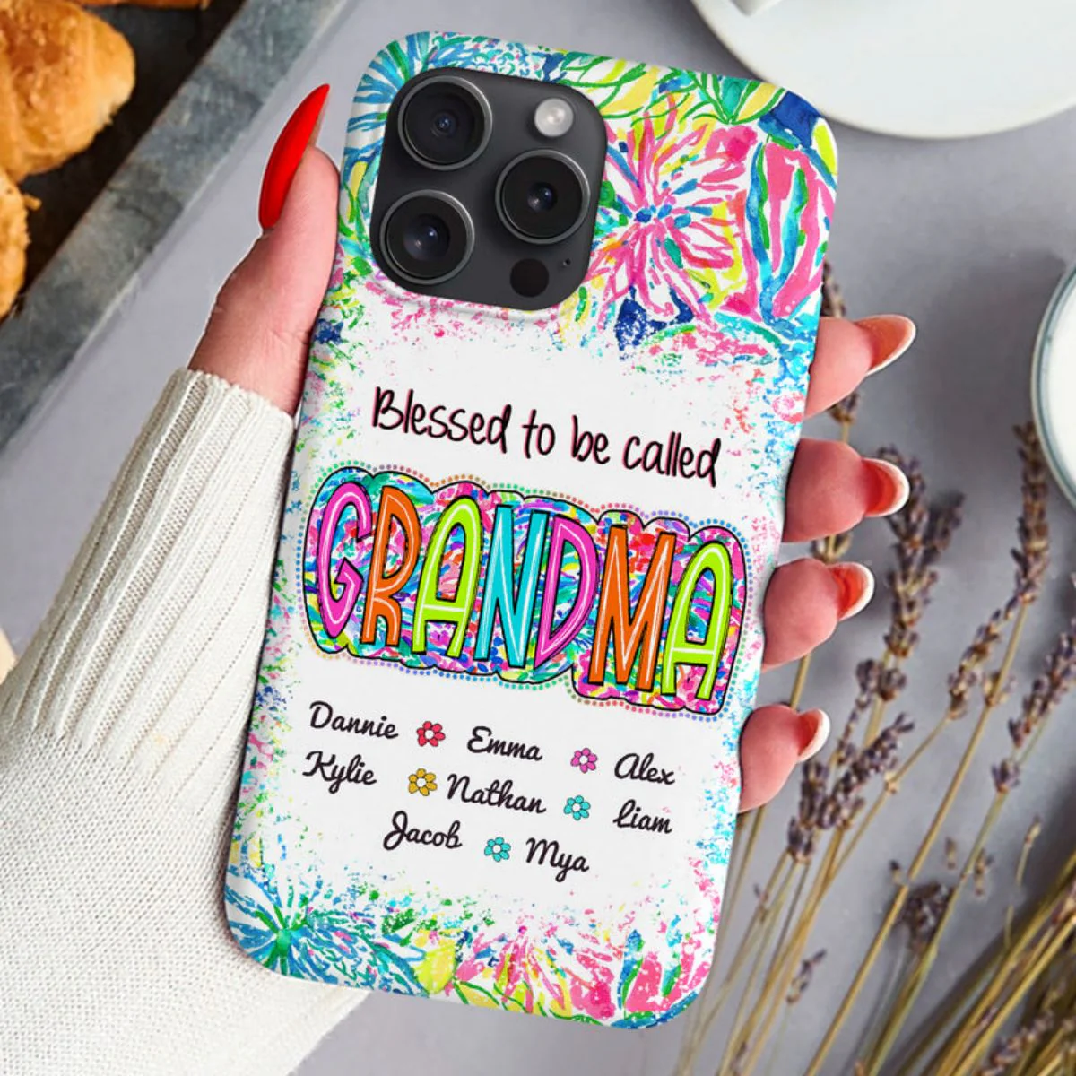Blessed to be called Grandma Nana Gigi - Personalized  Scribble Doodle Phone case - Image 3