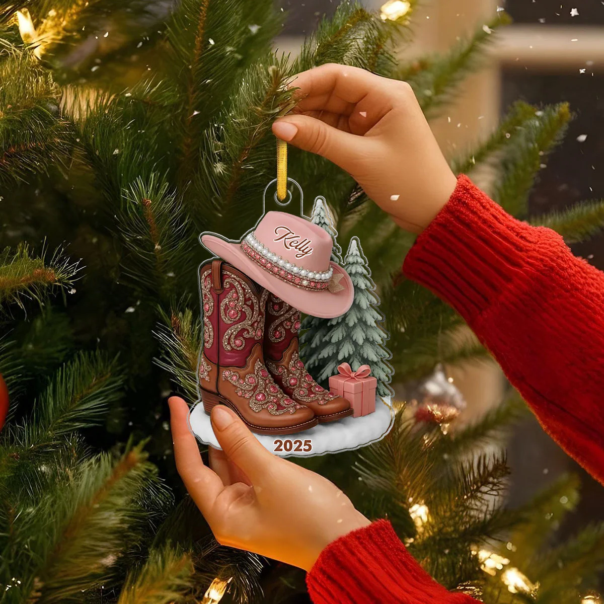 Boots And Hat Cowgirl Name - Personalized Acrylic Ornament - Image 3