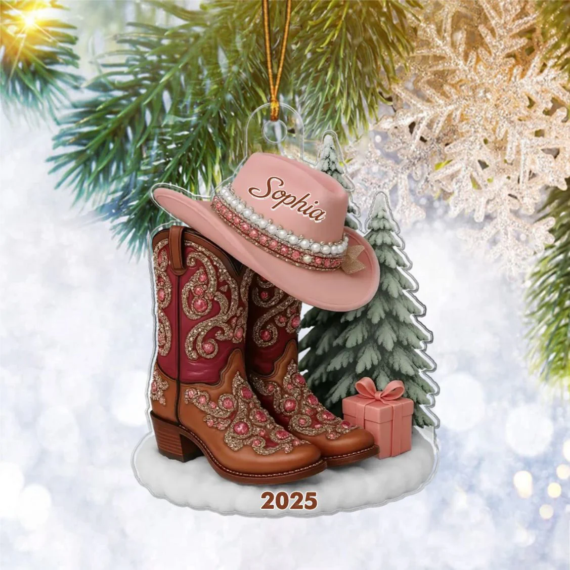Boots And Hat Cowgirl Name - Personalized Acrylic Ornament - Image 4