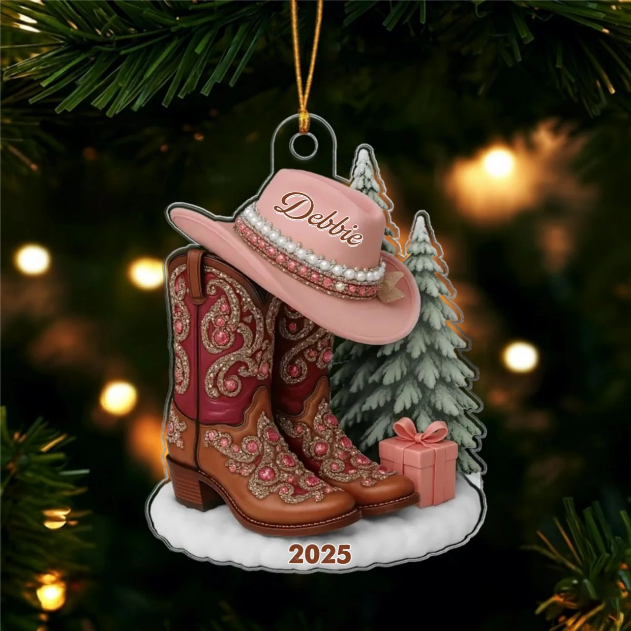 Boots And Hat Cowgirl Name - Personalized Acrylic Ornament - Image 5