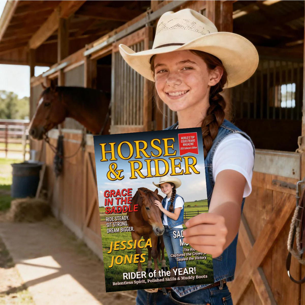 Born To Ride Custom Photo HORSE & RIDER Magazine Cover Personalized Gift for Horse Lovers - Image 4