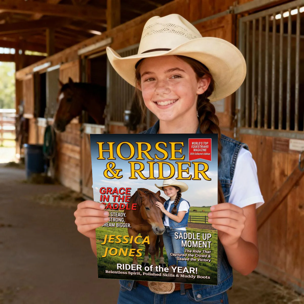 Born To Ride Custom Photo HORSE & RIDER Magazine Cover Personalized Gift for Horse Lovers - Image 5