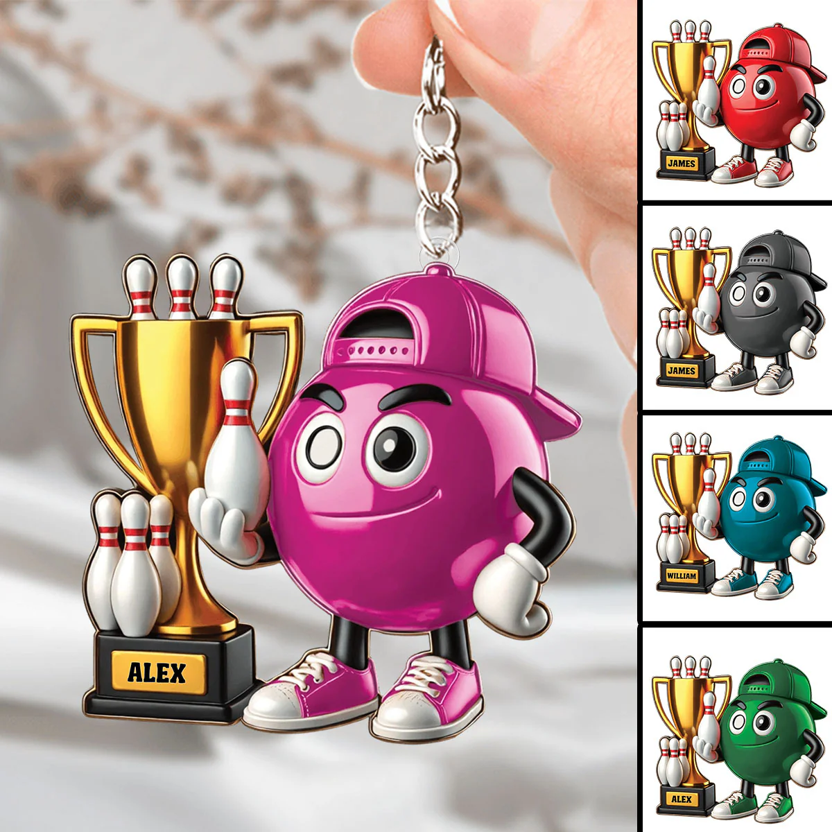 Bowling Champion Custom Color And Name - Personalized Acrylic Keychain - Image 3